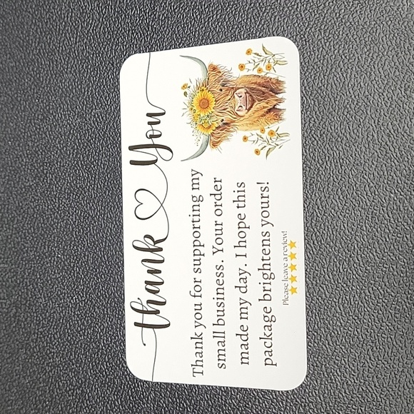 Thank You Cards: Cow Tulip Watercolor Blue Pink Purple Green Red Orange Qty 50 - Picture 3 of 13